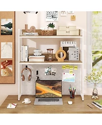 Gymax 2-Tier Countertop Desktop Bookshelf with Metal Pegboard 2 Anti-tipping Devices