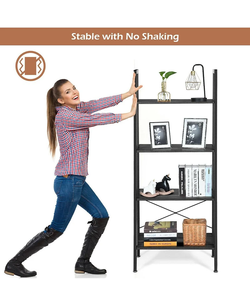 Gymax 4-Tier Ladder Shelf Ladder Bookcase Bookshelf Display Rack Plant Stand