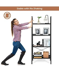 Gymax 4-Tier Ladder Shelf Ladder Bookcase Bookshelf Display Rack Plant Stand