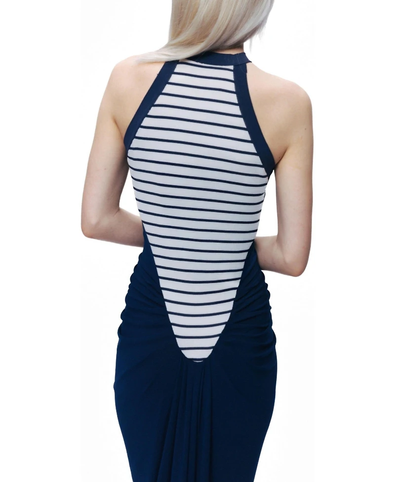 Nocturne Women's Stripe Draped Halter Neck Maxi Dress