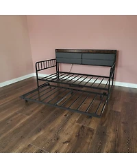 Slickblue Daybed with Trundle and Metal Frame, Sofa Bed Headboard for Guest Room