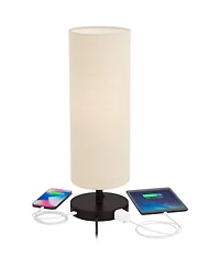 360 Lighting Heyburn Modern Accent Table Lamps 20" High Set of 2 with Usb and Ac Power Outlet in Base Oatmeal Cylinder Shade for Bedroom Desk