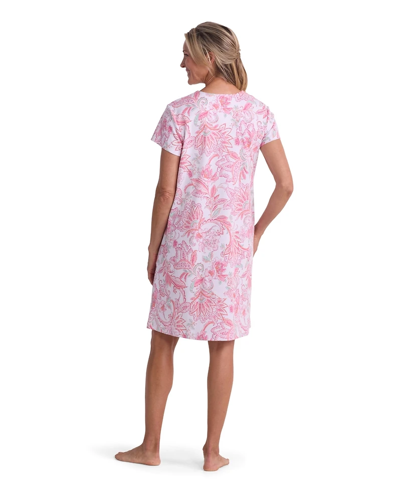 Miss Elaine Women's Short-Sleeve Printed Short Grip Robe