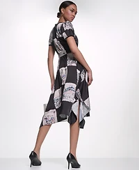 Karl Lagerfeld Paris Women's Scarf-Print Handkerchief-Hem Midi Dress