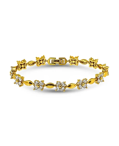 Macy's Cubic Zirconia Flower Design Polish Oval Link Bracelet