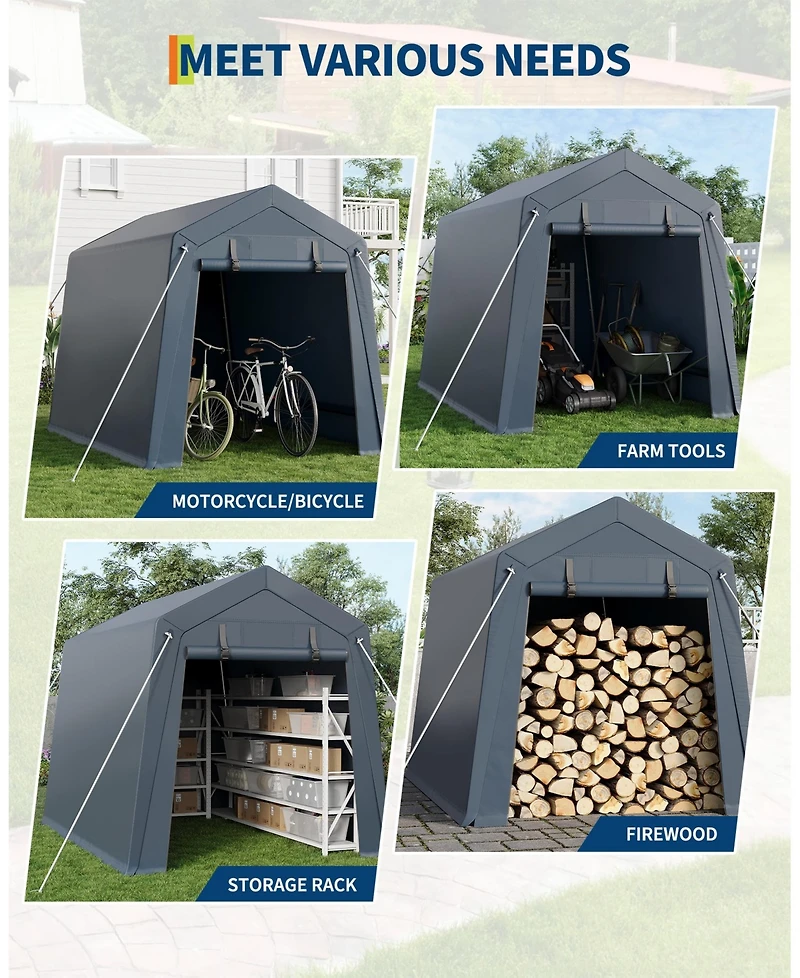 gaomon Portable Outdoor Storage Shed with Roll-Up Zipper Door, Mesh Vents and Pe Cover for Motorcycle, Firewood and Tools