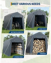 gaomon Portable Outdoor Storage Shed with Roll-Up Zipper Door, Mesh Vents and Pe Cover for Motorcycle, Firewood and Tools