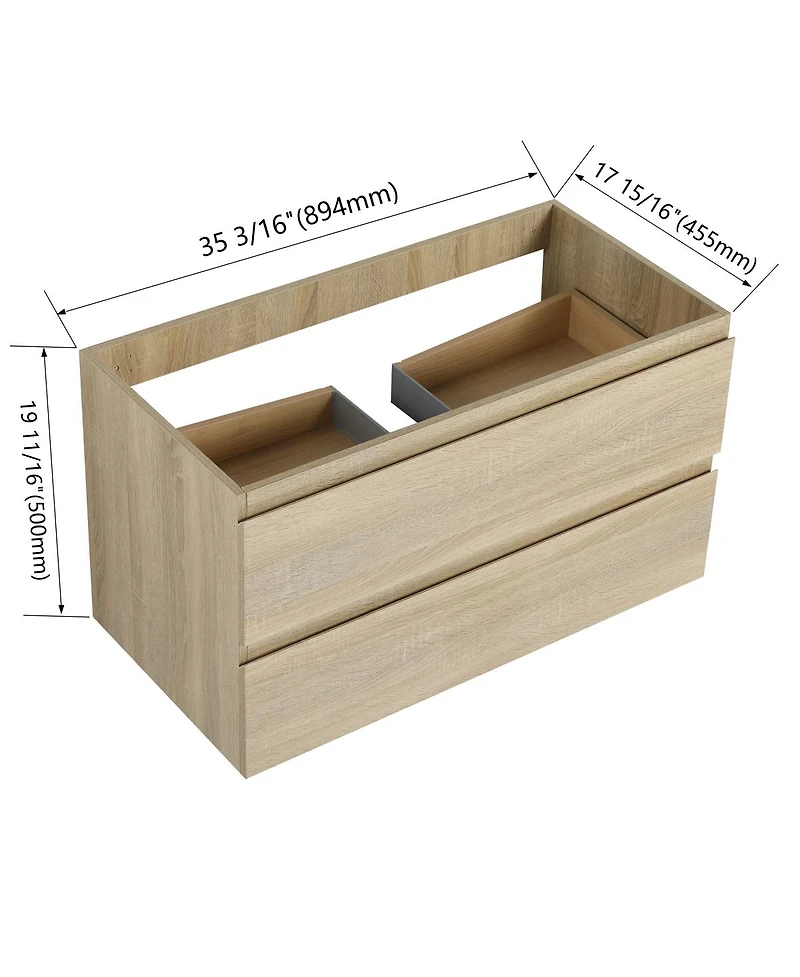 Sillysis Wall Mounted Bathroom Vanity Cabinet with Soft Close Drawers, Wood Grain Plywood for Modern Bathroom