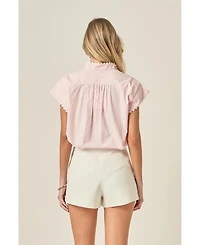 English Factory Women's Striped Ric Rac Detailed Short Sleeve Shirt