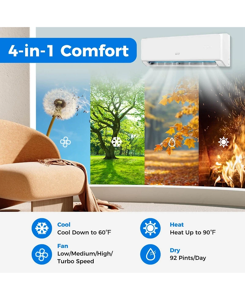 Costway 24000 Btu Wifi Enabled Mini Split Air Conditioner and Heater with Heat Pump