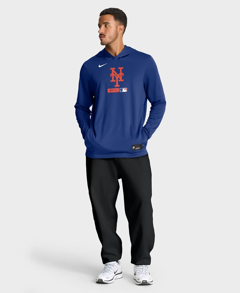 Nike Men's Royal New York Mets Authentic Collection Dri-fit Long Sleeve Hooded T-Shirt