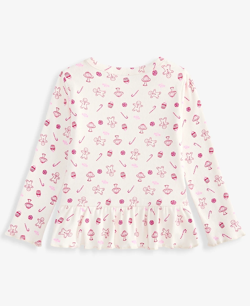 First Impressions Baby Girls' 3M-24M Mix & Match Long-Sleeve Little-Treats-Print Peplum Ribbed Top, Macy's Exclusive