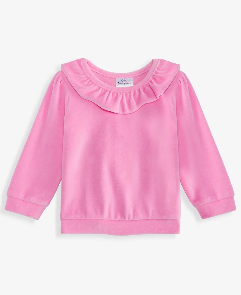 First Impressions Baby Girls Long-Sleeve Ruffle-Neck Velour Top, Macy's Exclusive