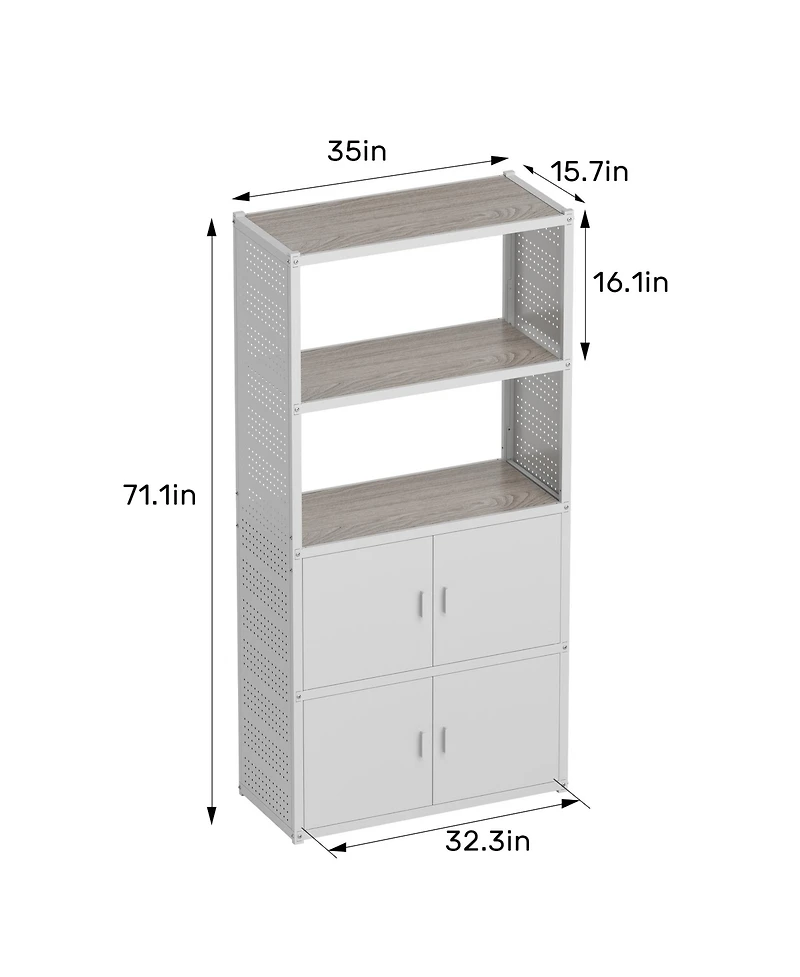 5-Shelf Heavy-Duty Garage Storage Shelving w/ Lower Cabinet and Side Pegboards, White (35 in. W x 71.1 in. H x 15.7 in. D