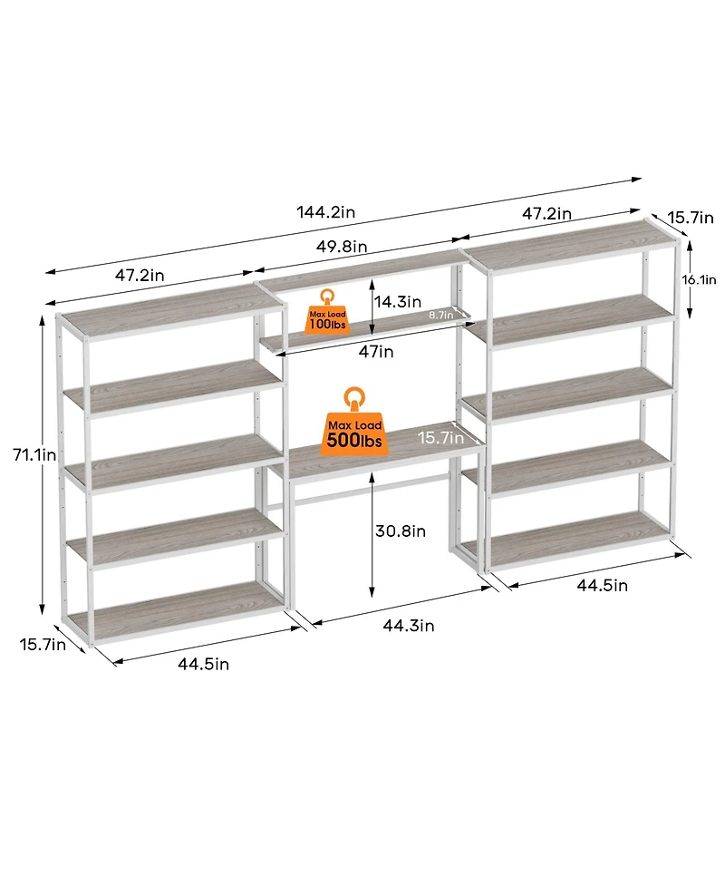 Heavy-Duty Wide Garage Storage and Workstation System, White (144.2 in. W x 71.1 in. H x 15.7 in. D