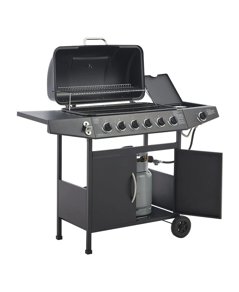 Asagikoiai Outdoor 6 Burner Stainless Steel Barbecue Grill with Warming Rack, Side Burner and Wheels