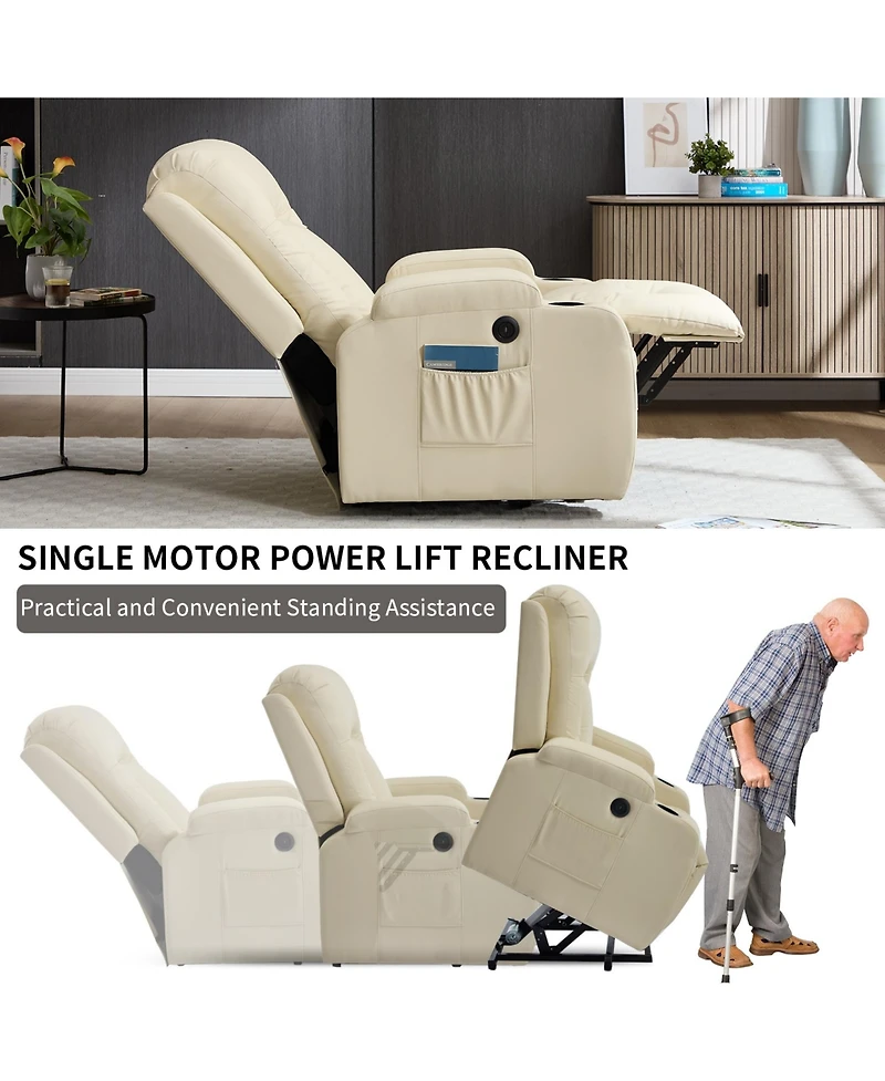 Power Lift Recliner Chair for Elderly Heavy Duty Motion Mechanism with 8-Point Vibration Massage and Lumbar Heating Usb Charging Port
