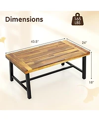 Gymax Acacia Wood Coffee Table Indoor Outdoor Rectangle Center Table with Thickened Top