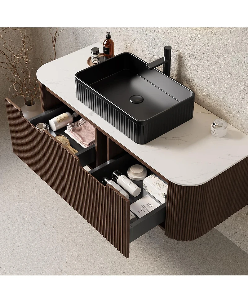 Sillysis Wall Mounted Bathroom Vanity with Ceramic Sink,Plywood Cabinet, Soft Close Drawer, Pre-assembled