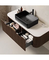 Sillysis Wall Mounted Bathroom Vanity with Ceramic Sink,Plywood Cabinet, Soft Close Drawer, Pre-assembled