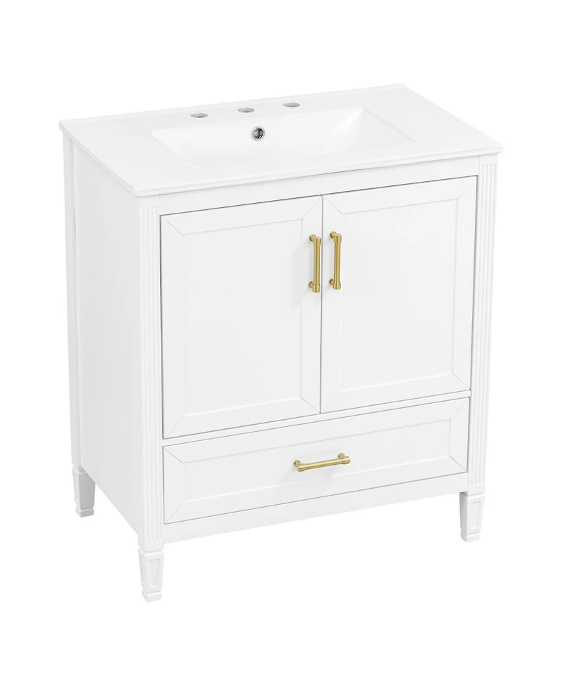 Sillysis Bathroom Vanity with Ceramic Sink, Soft Close Drawer, Solid Wood Legs, Freestanding Modern Cabinet