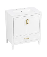 Sillysis Bathroom Vanity with Ceramic Sink, Soft Close Drawer, Solid Wood Legs, Freestanding Modern Cabinet