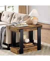Slickblue Farmhouse Side Table with Open Storage Shelf and Rustic Design