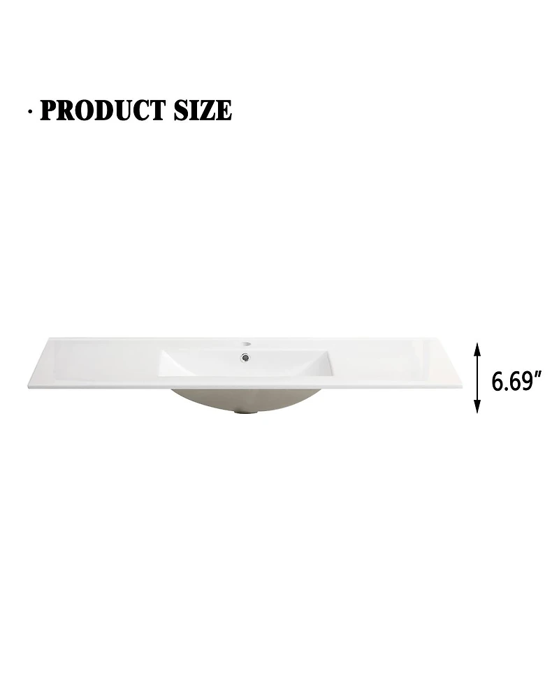 Sillysis 47.8 Inch Ceramic Bathroom Sink Top, Rectangular Vanity Basin, Smooth Easy-Clean Countertop for Single Vanity