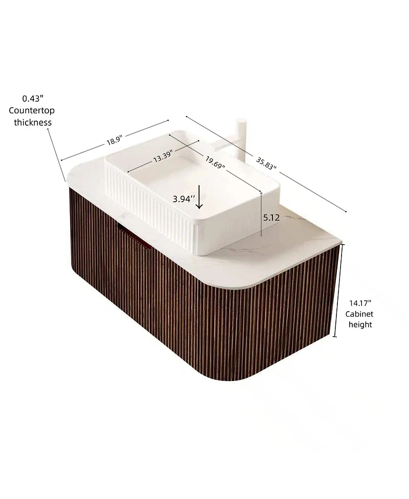 Sillysis Wall Mounted Bathroom Vanity with Ceramic Sink, Plywood Cabinet, Soft Close Drawer