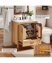 Sillysis 30 Inch Bathroom Vanity with Sink, Freestanding Wood Cabinet, Soft Close Drawer, Farmhouse Storage for Small Bathrooms