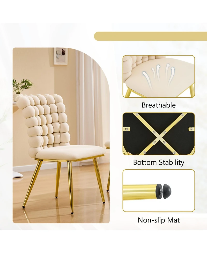 Rainsken Velvet Dining Chairs Set of 2, Bubble Tufted Accent Chair, with Metal Legs, for Room, Living Bedroom
