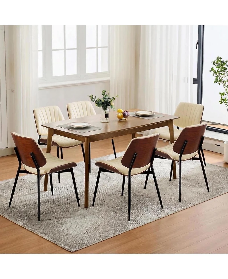 gaomon Set of 6 Dining Chairs, Pu Leather, Mid Century Modern with Bentwood Back and Metal Legs