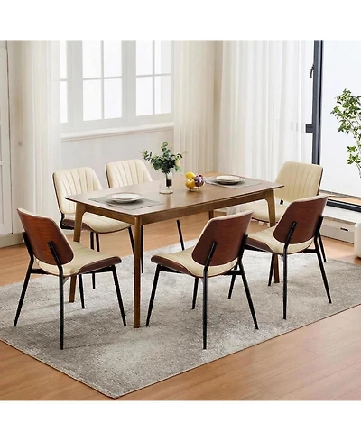 gaomon Set of 6 Dining Chairs, Pu Leather, Mid Century Modern with Bentwood Back and Metal Legs