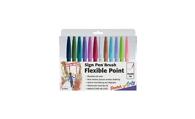 Pentel Arts Sign Pen Brush Tip, 12-Pack Assorted Colors- New Colors!