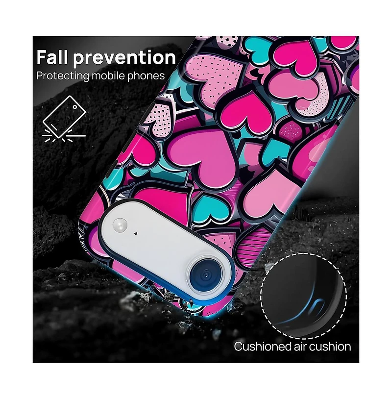 Gonez Case for iPhone Air, 2-in-1 Dual-Layer Shockproof Protection, Cute Heart Print Glossy
