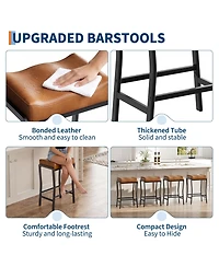 gaomon Counter Height Bar Stools Set of 1, Barstools with Thick Padded Seat, Metal Frame and Footrest, Faux Leather Saddle Stools for Kitchen
