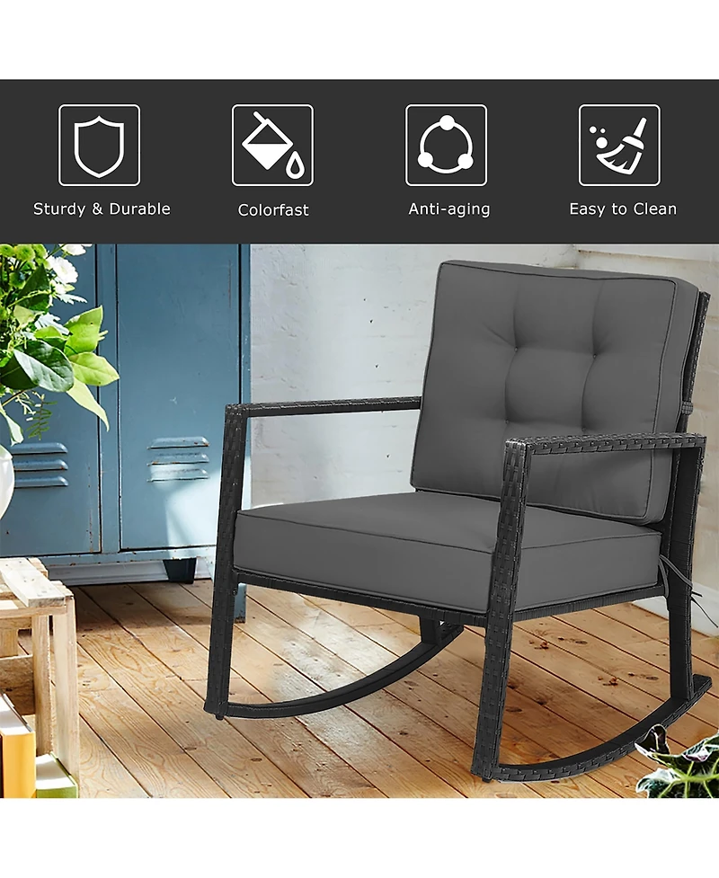 2 Pcs Patio Rattan Rocker Chair Outdoor Glider Rocking Chair Cushion Lawn