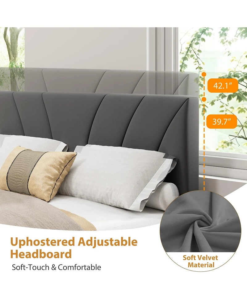 Homfan Velvet Bed Frame with 2 Storage Drawers - Adjustable Headboard, Platform Wooden Slats, No Box Spring Needed, Easy Assembly