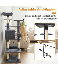 Gymax 63'' Large Cat Tree for Indoor Cats With Plush Top Perch Condo Hammock Basket Bed