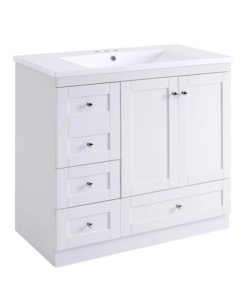 Busdays 36 Inch Shaker Style Free Standing Bathroom Vanity Cabinet with Sink 4 Soft Close Drawers and 2 Soft Close Doors