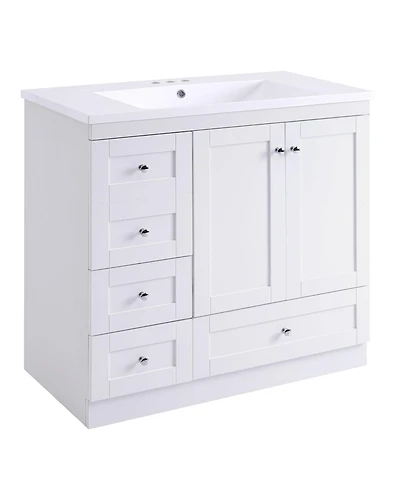 Busdays 36 Inch Shaker Style Free Standing Bathroom Vanity Cabinet with Sink 4 Soft Close Drawers and 2 Soft Close Doors