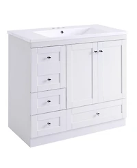 Busdays 36 Inch Shaker Style Free Standing Bathroom Vanity Cabinet with Sink 4 Soft Close Drawers and 2 Soft Close Doors