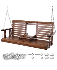 Cozito Wooden Porch Swing with Cup Holders, Steel Chains and Cedar Wood Seat