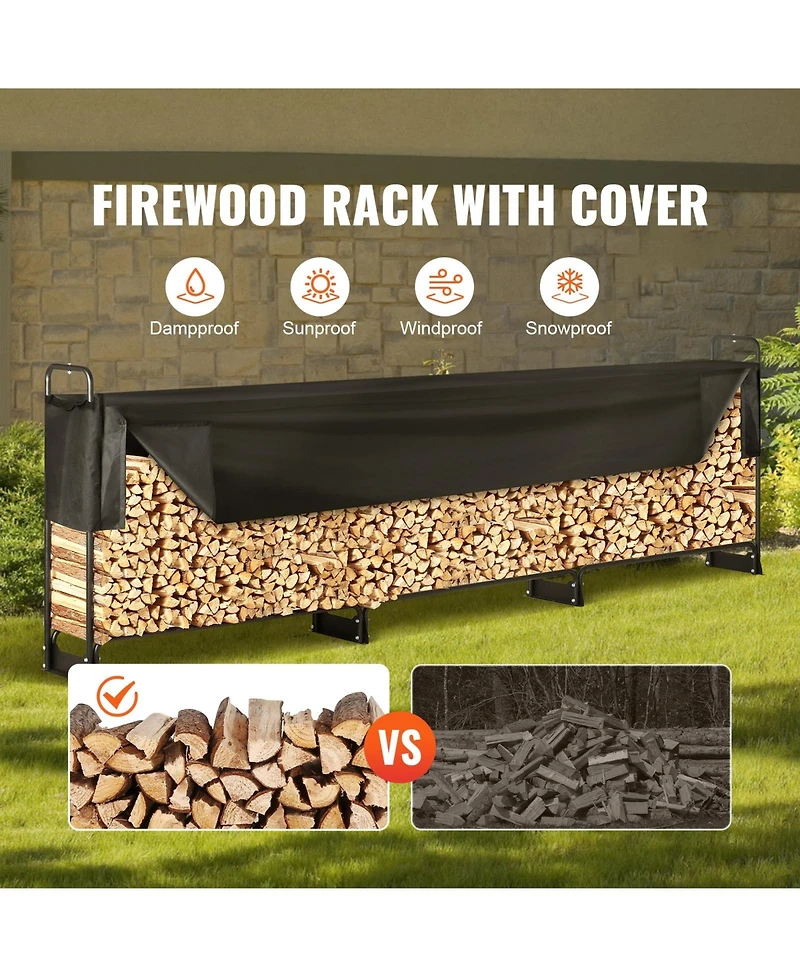 Cozito Firewood Rack with Water-Resistant Cover, 150 x 14 x 46 in Outdoor Holder, 1/2 Cord