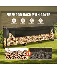 Cozito Firewood Rack with Water-Resistant Cover, 150 x 14 x 46 in Outdoor Holder, 1/2 Cord