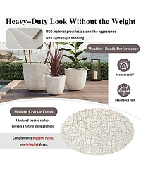 Asagikoiai3-Piece Mgo Outdoor Planter Set with Drainage, Crackle Stone Pots for Garden and Patio