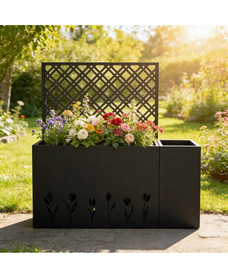 Asagikoiai 2-Piece Metal Planter Box with Trellis, Tall Raised Garden Bed Set