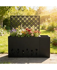 Asagikoiai 2-Piece Metal Planter Box with Trellis, Tall Raised Garden Bed Set