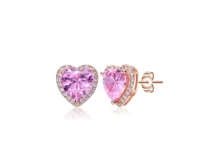 Rachel Glauber Dainty 18K Rose Gold Plated Chic Cz Heart Stud Earrings