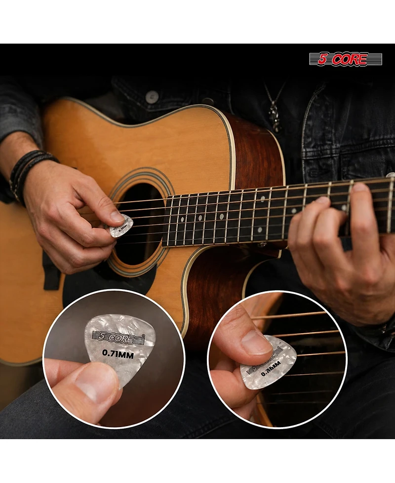5 Core Guitar Picks 12 Piece Celluloid Light Medium Heavy Extra Heavy for Acoustic Electric Guitars